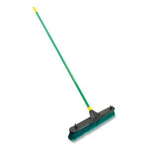 BULLDOZER MULTISURFACE PUSHBROOM WITH SCRAPER BLOCK, 24 X 60, POWDER COATED STEEL HANDLE, GREEN/BLACK/YELLOW by Quickie