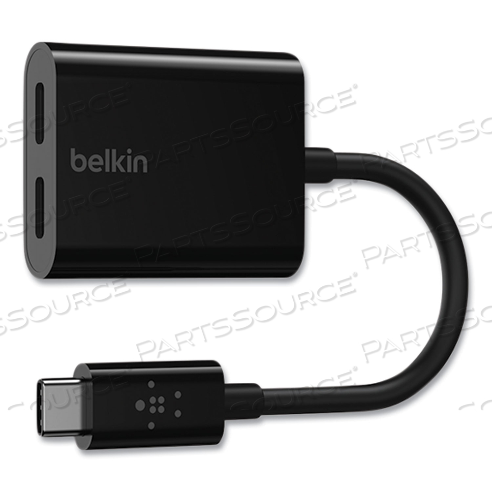 CONNECT AUDIO + CHARGE, USB-C TO USB-C HEADPHONE / CHARGING ADAPTER, USB-C MALE TO USB-C FEMALE, 46 FT, BLACK, USB POWER DELIVERY (60W) by Belkin