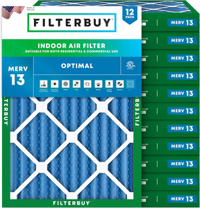 PLEATED HVAC FURNACE AIR FILTER, MERV 13, 19.75X21X2, PACKAGE OF 12 by Filterbuy, Inc. PLEATED HVAC FURNACE AIR FILTER, MERV 13, 19.75X21X2, PACKAGE OF 12 by Filterbuy, Inc.