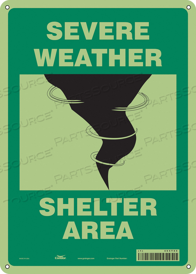 SAFETY SIGN, VERTICAL RECTANGLE, NUMBER OF PRINTED SIDES 1, ENGLISH, SIGN FORMAT OTHER FORMAT, SIGN LEGEND SEVERE WEATHER SHELTER AREA, SIGN by Condor
