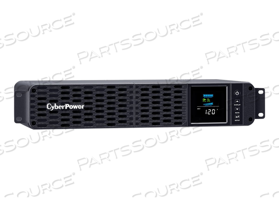 PFC SINEWAVE SERIES CP1500PFCRM2U, UPS (RACK-MOUNTABLE), AC 120 V, 1000 WATT, 1500 VA, 9 AH, USB, SERIAL, OUTPUT CONNECTORS: 8, 2U, BLACK by CyberPower