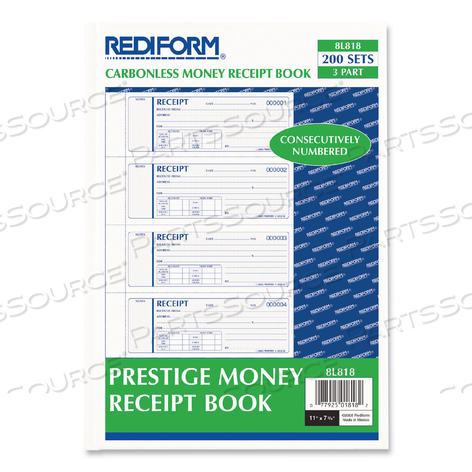 MONEY RECEIPT BOOK, HARDCOVER, THREE-PART CARBONLESS, 7 X 2.75, 4 FORMS/SHEET, 200 FORMS TOTAL by Rediform MONEY RECEIPT BOOK, HARDCOVER, THREE-PART CARBONLESS, 7 X 2.75, 4 FORMS/SHEET, 200 FORMS TOTAL by Rediform