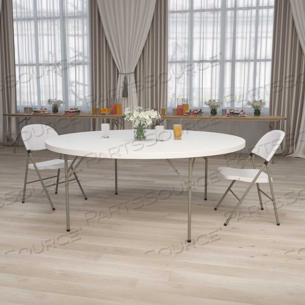 KATHRYN 6-FOOT ROUND GRANITE WHITE PLASTIC FOLDING TABLE by Flash Furniture