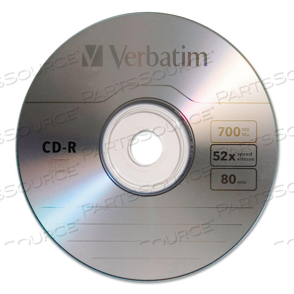 CD-R RECORDABLE DISC, 700 MB/80MIN, 52X, SPINDLE, SILVER by Verbatim