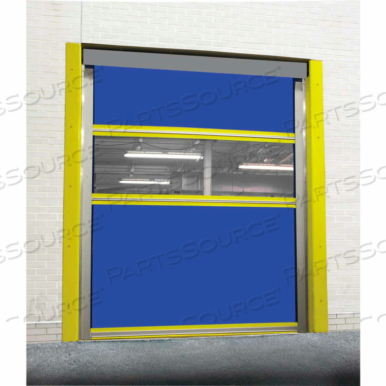 SPRING-LOADED ROLL-UP DOCK DOOR PVC COATED BLUE VINYL PANELS & VISION PANEL 8X10 by TMI, LLC