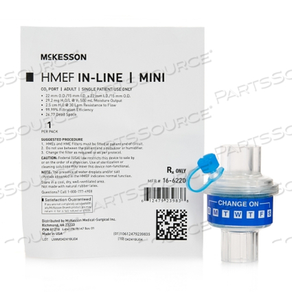 HEAT AND MOISTURE EXCHANGER WITH FILTER 29.2 MG H2O/L @ VT 500 ML 2.5 CM H20 @ 30 LPM by McKesson