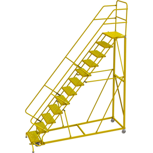 12 STEP 24"W STEEL SAFETY ANGLE ROLLING LADDER, PERFORATED TREAD, SAFETY YELLOW by Tri-Arc