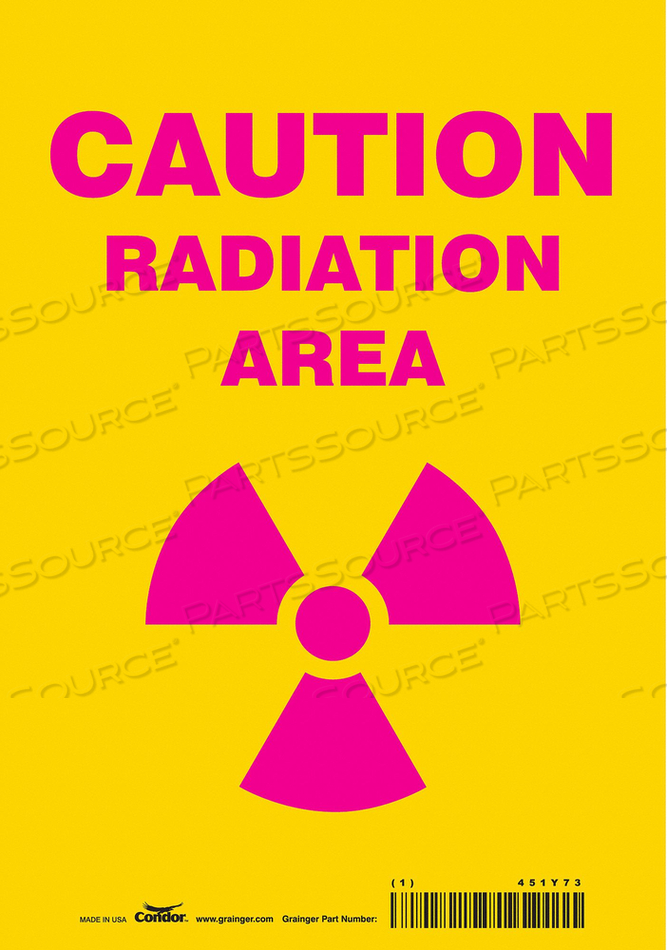 451Y73 Condor J7007 RADIATION SAFETY SIGN VINYL 10 H For Sale