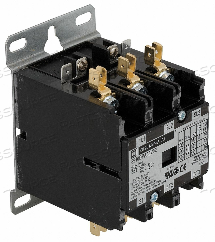 DEFINITE PURPOSE MAGNETIC CONTACTOR, LED LIGHTING CURRENT RATING NOT APPLICABLE, COIL VOLTAGE 110/120V AC, SERIES 8910 SERIES TYPE DPA, NUMB by Square D