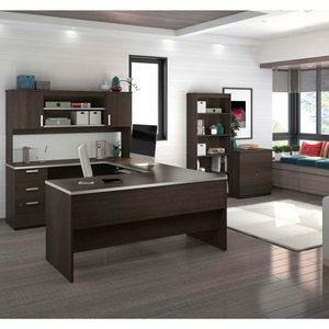 U-SHAPED DESK WITH LATERAL FILE AND BOOKCASE - DARK CHOCOLATE - RIDGELEY SERIES by Bestar Technologies, Inc.