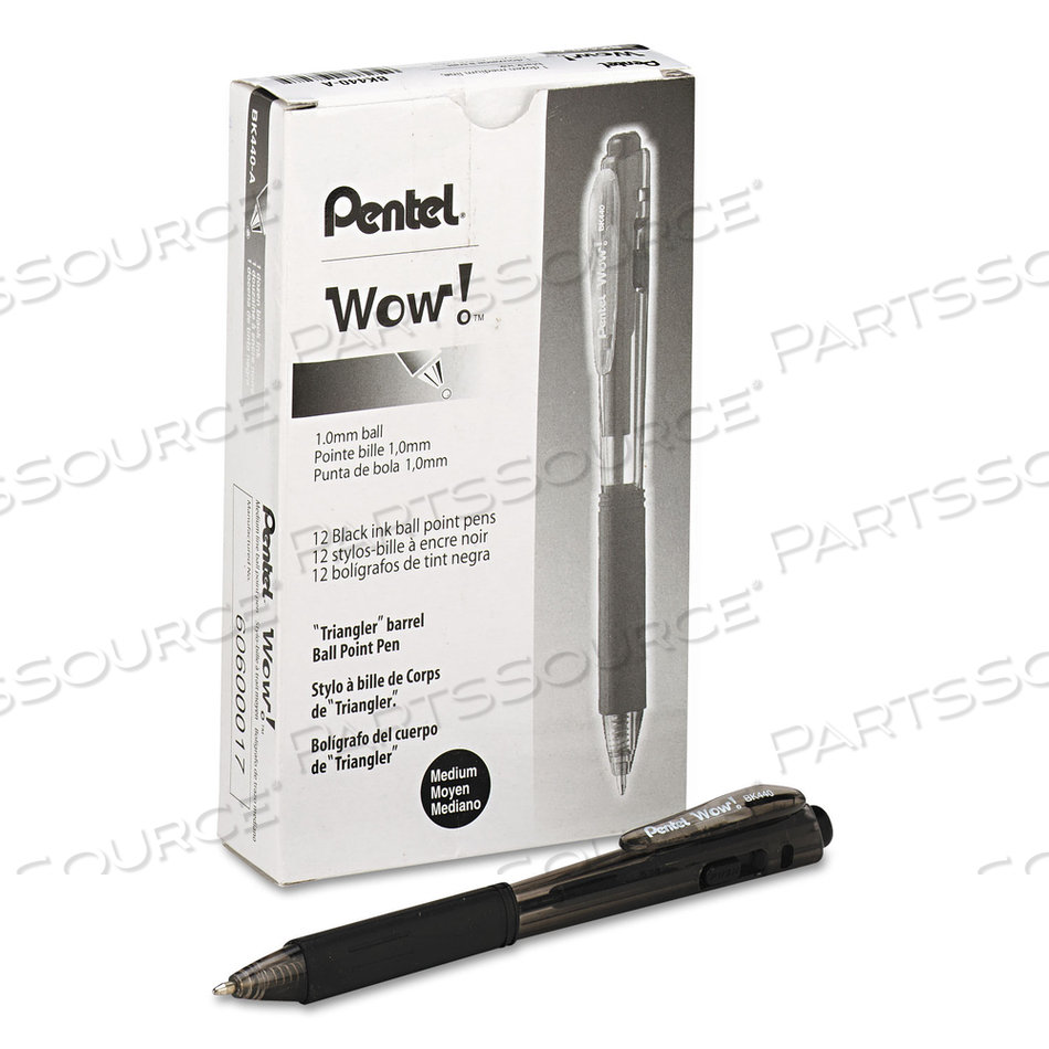 WOW! BALLPOINT PEN, RETRACTABLE, MEDIUM 1 MM, BLACK INK, BLACK BARREL by Pentel of America WOW! BALLPOINT PEN, RETRACTABLE, MEDIUM 1 MM, BLACK INK, BLACK BARREL by Pentel of America