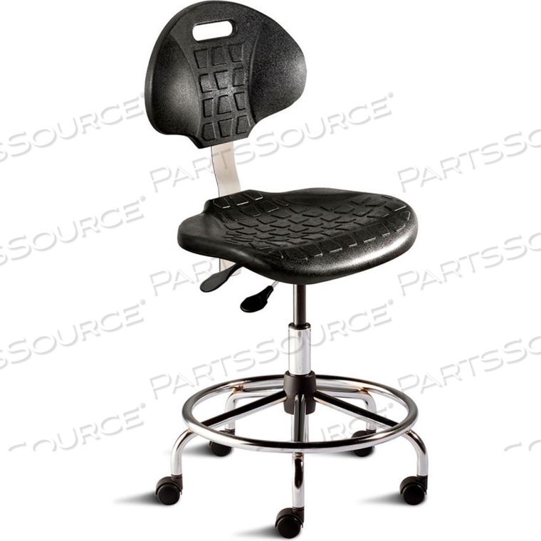 TASK STOOL, 20"-27" SEAT HEIGHT, BLACK URETHANE - CHROME STEEL BASE - UNIQUEU SERIES 