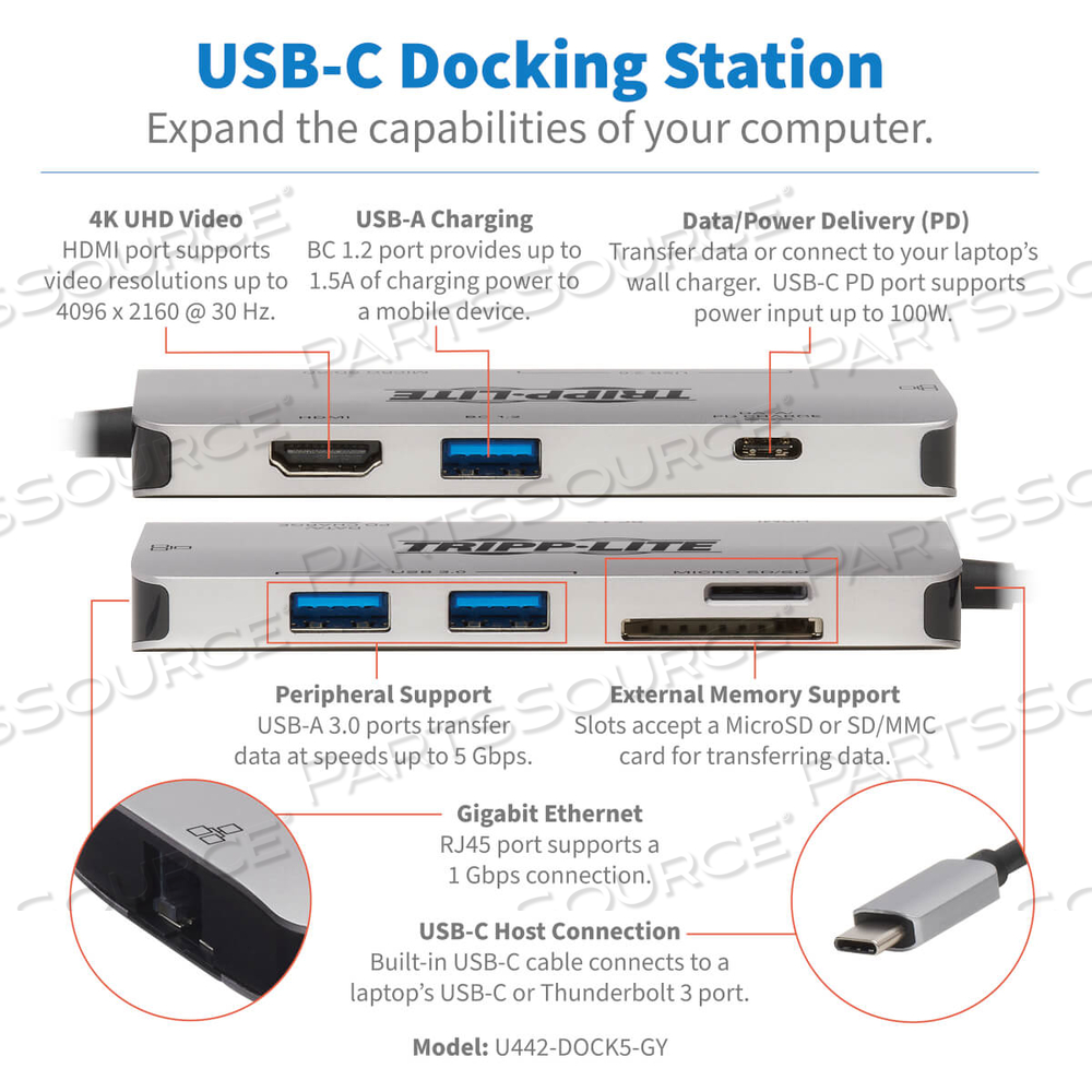 USB-C-4KHDMI HUB,X3USBA,GBE,SD by Tripp Lite