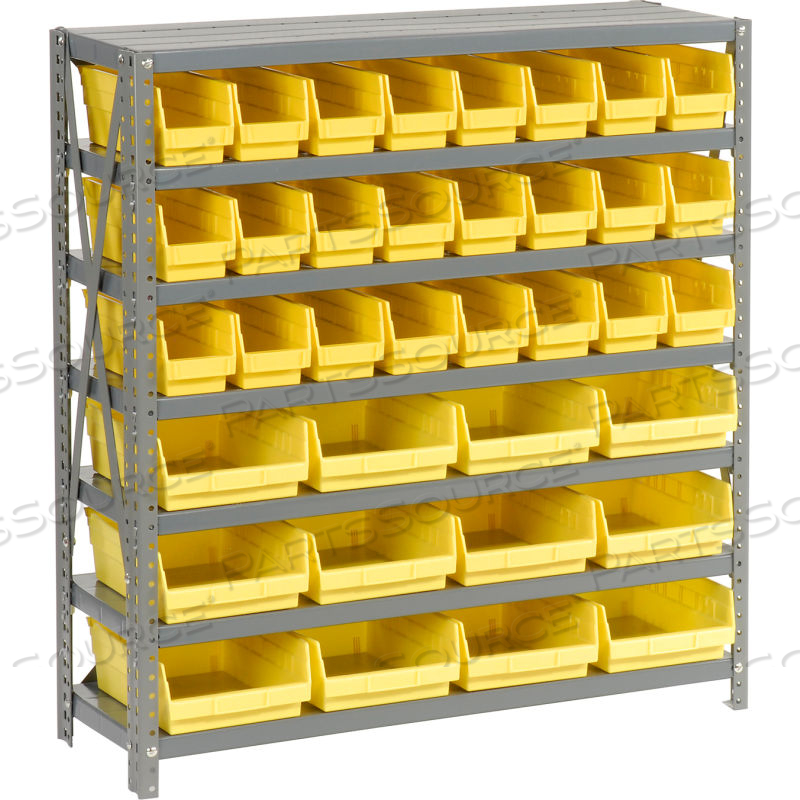 STEEL SHELVING - TOTAL 36 4"H PLASTIC SHELF BINS YELLOW, 36X12X39-7 SHELVES by Approved Vendor