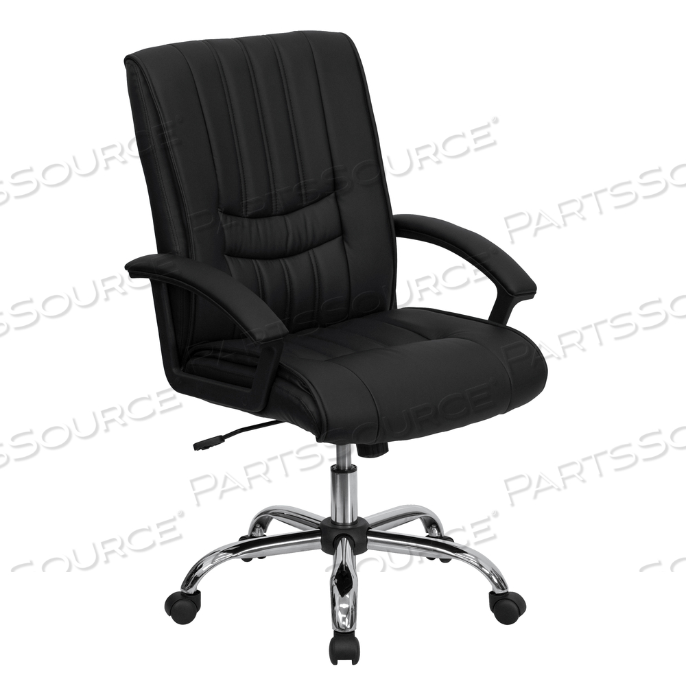 HANSEL MID-BACK BLACK LEATHERSOFT SWIVEL MANAGER'S OFFICE CHAIR WITH ARMS by Flash Furniture