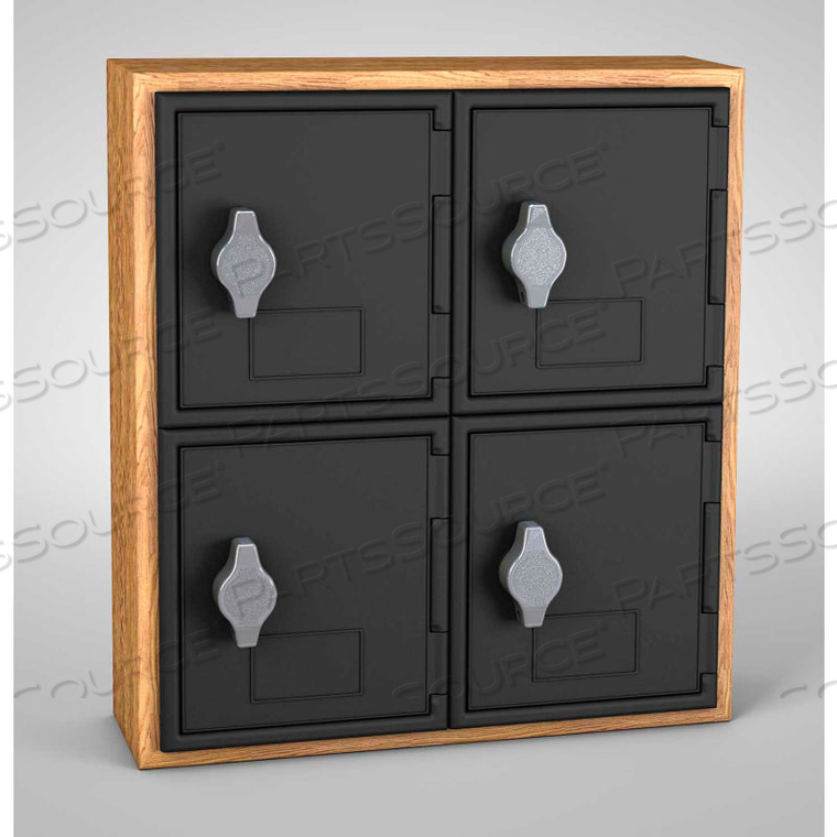 4 DOOR CELL PHONE LOCKER W/HASP LOCK, 12"WX4"DX13-1/2"H, LT OAK/BLK,ASSEMBLED by United Visual Products