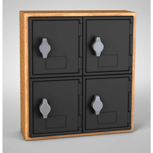 4 DOOR CELL PHONE LOCKER W/HASP LOCK, 12"WX4"DX13-1/2"H, LT OAK/BLK,ASSEMBLED by United Visual Products