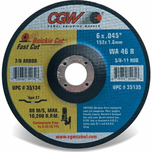 FAST CUT THIN CUTTING WHEEL 4-1/2" X 0.045" X 5/8-11" TYPE 27 ALUMINUM OXIDE by CGW Abrasives
