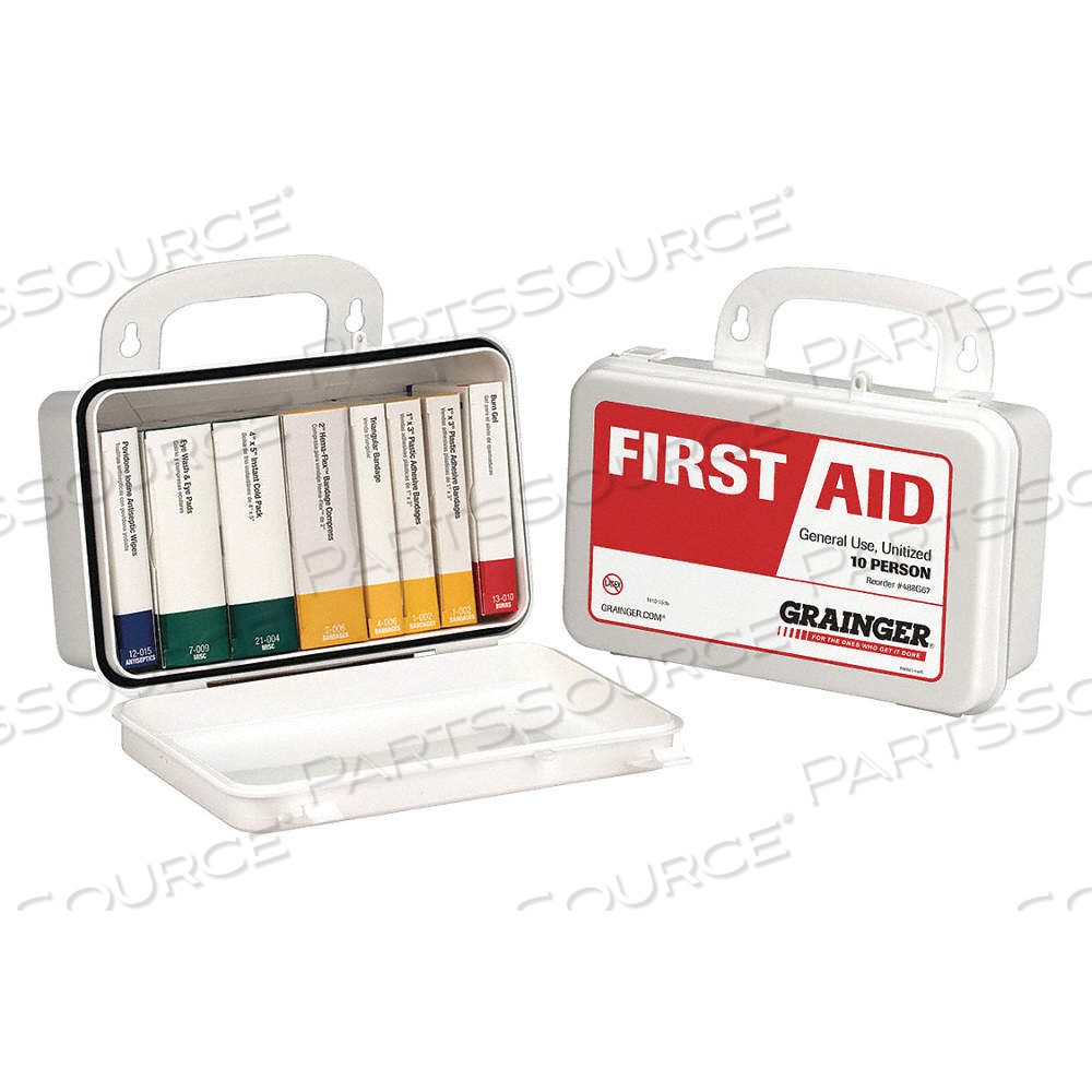 FIRST AID KIT AND HOUSING, INDUSTRIAL, 10 PEOPLE SERVED, 58 COMPONENTS, PLASTIC by Approved Vendor FIRST AID KIT AND HOUSING, INDUSTRIAL, 10 PEOPLE SERVED, 58 COMPONENTS, PLASTIC by Approved Vendor