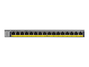 GS116PP, SWITCH, UNMANAGED, 16 X 10/100/1000 (POE+), DESKTOP, RACK-MOUNTABLE, WALL-MOUNTABLE, POE+ (183 W) by Netgear