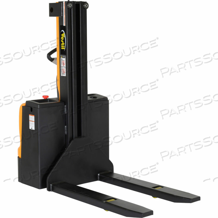 FULLY POWERED NARROW MAST STACKER W/ FIXED FORKS AND STRADDLE LEGS - 2200 LB. CAPACITY 