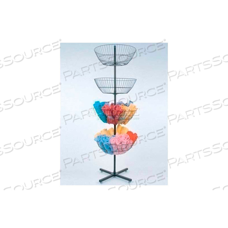 ECONOMY WIRE SPINNING DISPLAY, 4 BASKETS, BLACK by Amko Displays LLC