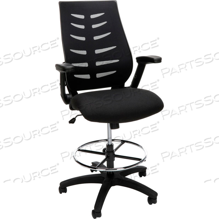MID BACK MESH DRAFTING CHAIR, DRAFTING STOOL, WITH LUMBAR SUPPORT, IN BLACK () 