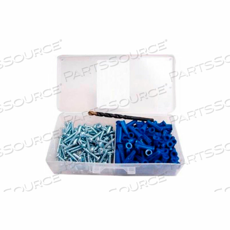 PLASTIC ANCHORS & SCREWS W/MASONRY BITS, SMALL DRAWER ASSORTMENT, 12 ITEMS, 704 PIECES 