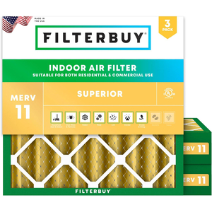 FILTERBUY 25X25X4 AIR FILTER MERV 11 ALLERGEN DEFENSE (3-PACK), PLEATED HVAC AC FURNACE AIR FILTERS REPLACEMENT (ACTUAL SIZE: 24.50 X 24.50 X 3.75 INCHES) by Filterbuy, Inc.