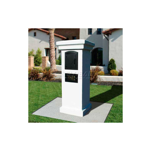 MANCHESTER STUCCO LOCKING COLUMN MAILBOX IN SLATE GRAY W/PLAIN DOOR IN BRONZE by Qualarc