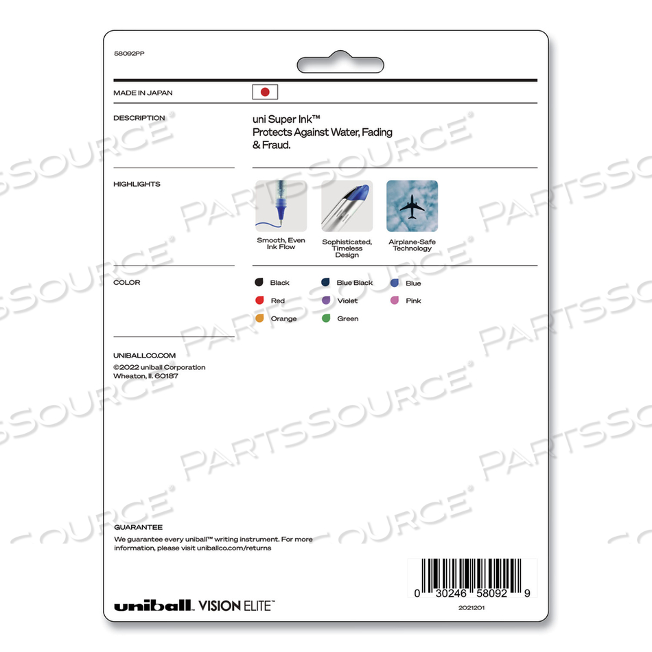 VISION ELITE ROLLER BALL PEN, STICK, MICRO 0.5 MM, ASSORTED INK COLORS, BLACK BARREL by Uni-Ball