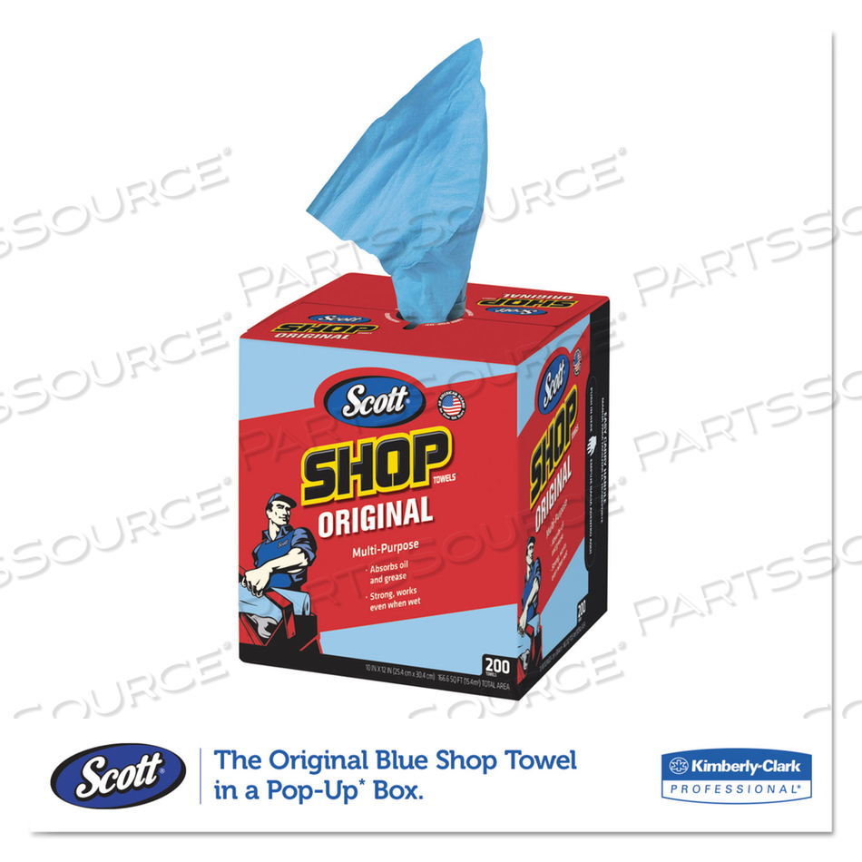 SHOP TOWELS, POP-UP BOX, 1-PLY, 10 X 12, BLUE by Scott