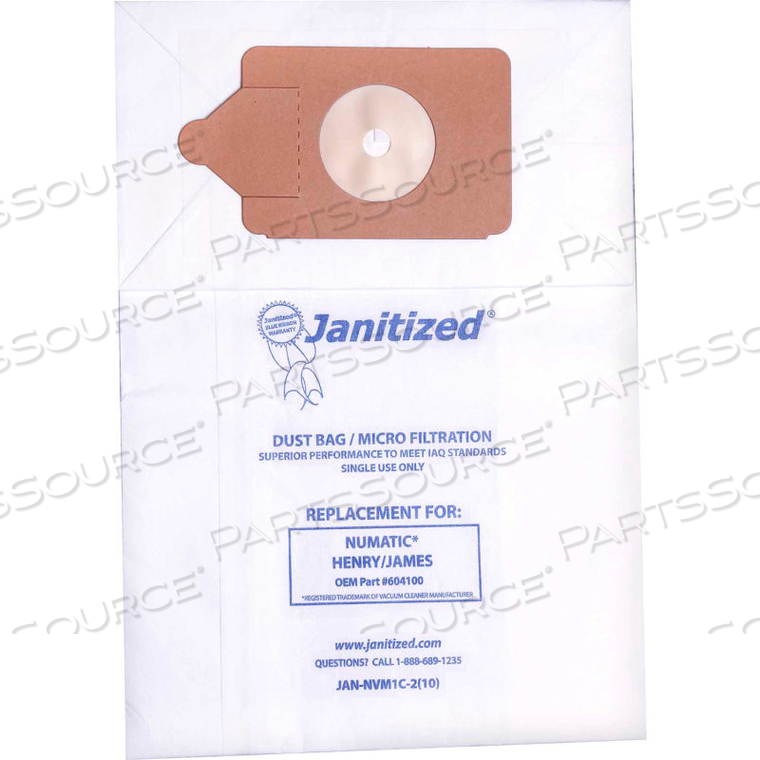 N.A.C.E. PAPER VACUUM BAG - N.A.C.E & NUMATIC HENRY/JAMES 200/225/235/250/252/260, RSV130/200 by Apc Filtration Inc N.A.C.E. PAPER VACUUM BAG - N.A.C.E & NUMATIC HENRY/JAMES 200/225/235/250/252/260, RSV130/200 by Apc Filtration Inc
