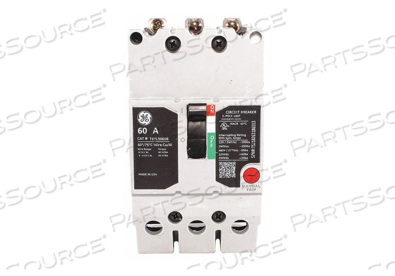 CIRCUIT BREAKER 60A 3P TEY 277/480VAC by General Electric Company