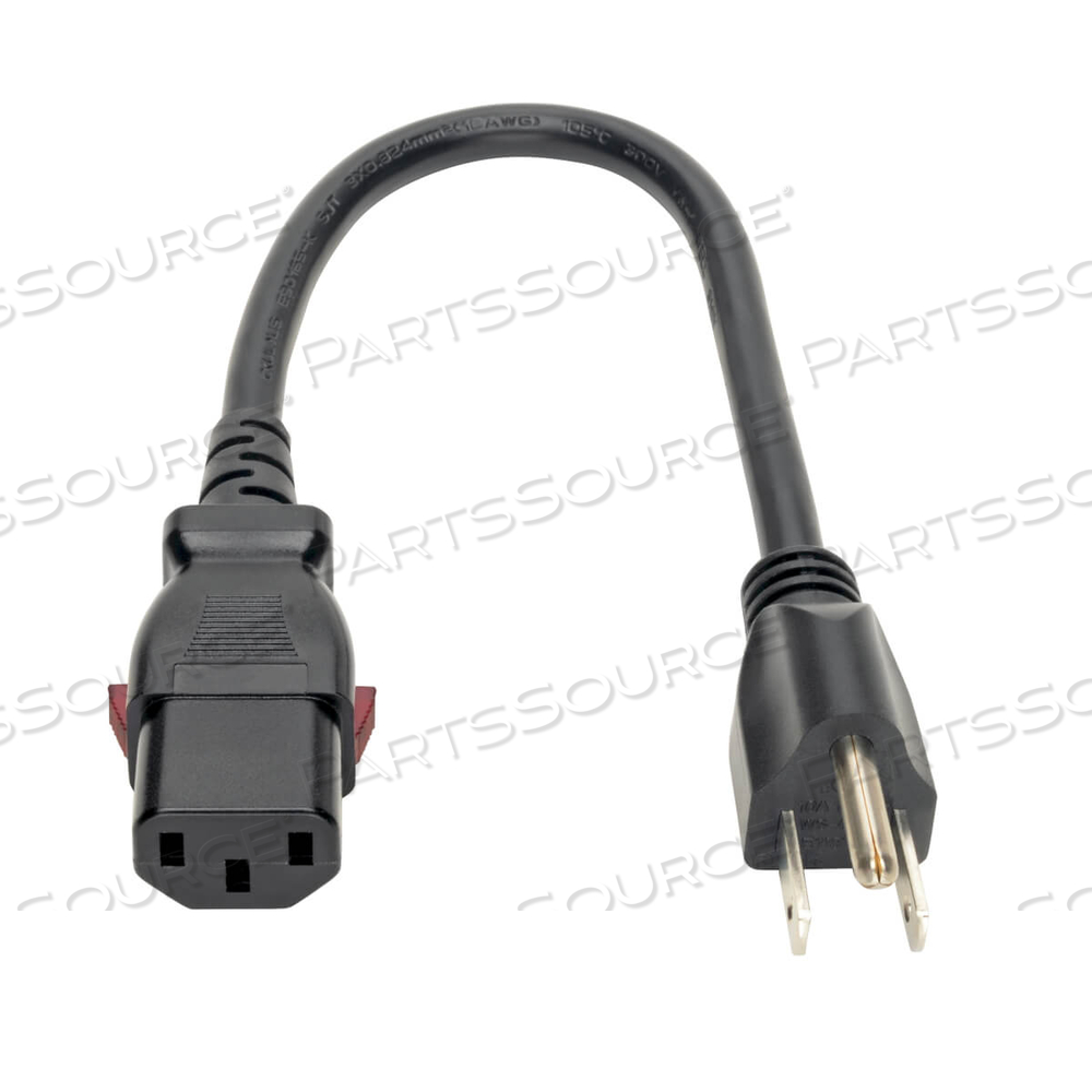 POWER CORD, 1 FT, 10 A, 125 V, 18 AWG, NEMA 5-15P TO IEC 320-C20 LOCKING, BLACK by Tripp Lite POWER CORD, 1 FT, 10 A, 125 V, 18 AWG, NEMA 5-15P TO IEC 320-C20 LOCKING, BLACK by Tripp Lite