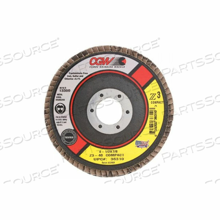 ABRASIVE FLAP DISC 4-1/2" X 7/8" 40 GRIT ZIRCONIA 