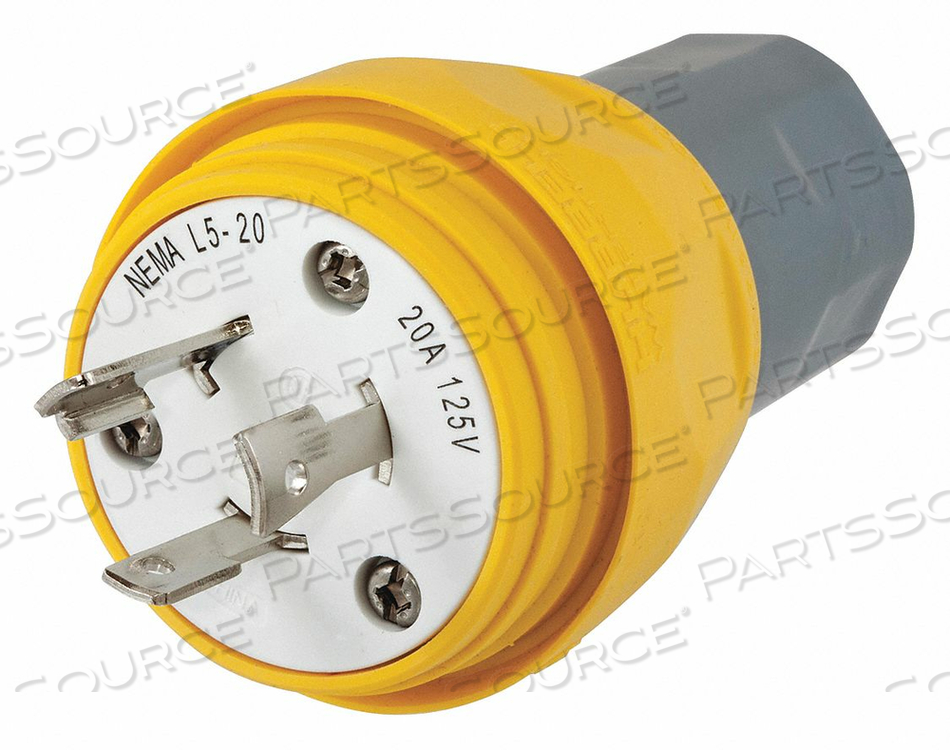 LOCKING, WATERTIGHT PLUG, 20A, 125V 1 PHASE, 2P 3W THERMOPLASTIC ELASTOMER YELLOW by Hubbell Incorporated, Wiring Device-Kellums LOCKING, WATERTIGHT PLUG, 20A, 125V 1 PHASE, 2P 3W THERMOPLASTIC ELASTOMER YELLOW by Hubbell Incorporated, Wiring Device-Kellums