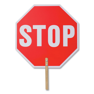 HANDHELD STOP SIGN, 18" RED/WHITE FACE, WHITE GRAPHICS by Tatco