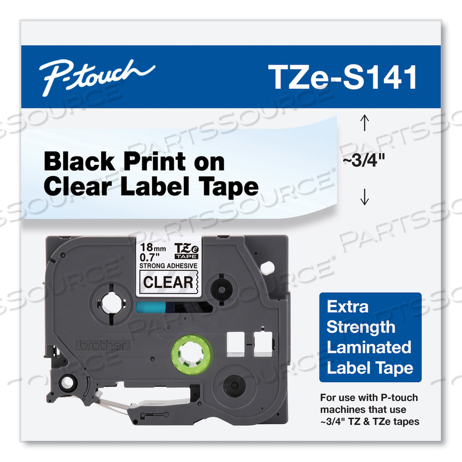 TZE EXTRA-STRENGTH ADHESIVE LAMINATED LABELING TAPE, 0.7" X 26.2 FT, BLACK ON CLEAR by Brother TZE EXTRA-STRENGTH ADHESIVE LAMINATED LABELING TAPE, 0.7" X 26.2 FT, BLACK ON CLEAR by Brother