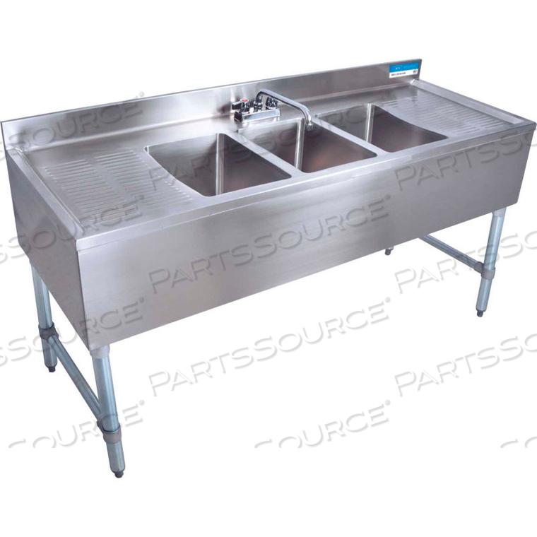 S/S UNDERBAR 3-COMP SINK-DUAL DRAINBOARD, 96"LX21-1/4"WX32-1/2"H 