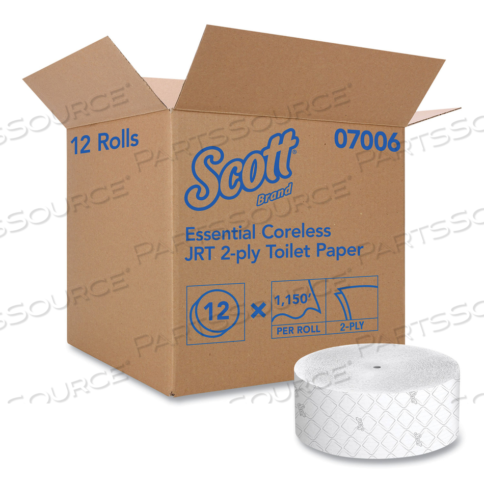 ESSENTIAL CORELESS JRT, SEPTIC SAFE, 2-PLY, WHITE, 3.75" X 1,150 FT, 12 ROLLS/CARTON by Scott ESSENTIAL CORELESS JRT, SEPTIC SAFE, 2-PLY, WHITE, 3.75" X 1,150 FT, 12 ROLLS/CARTON by Scott