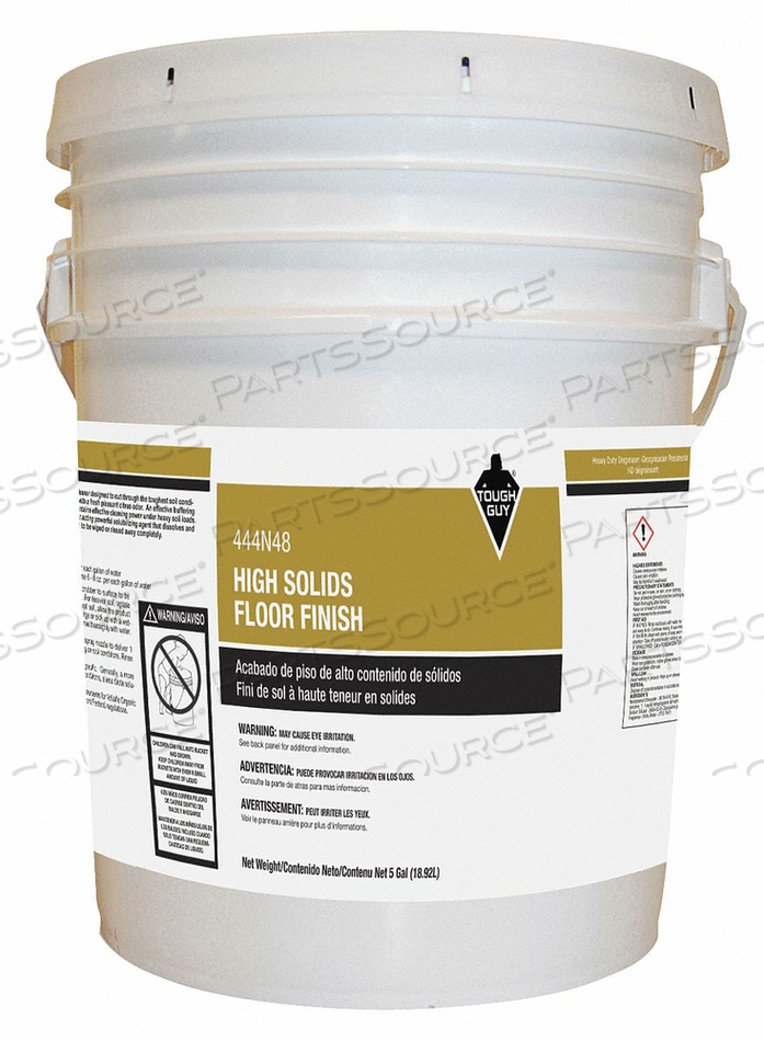 HIGH SOLIDS FLOOR FINISH, CLEANER FORM LIQUID, CONTAINER SIZE 5 GAL, CONTAINER TYPE BUCKET, FINISH TYPE HIGH GLOSS, FOR FLOOR TYPE CONCRETE, by Tough Guy