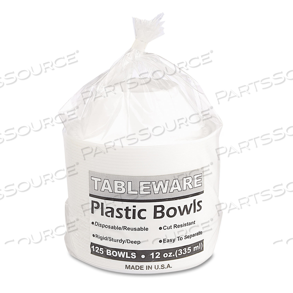 PLASTIC DINNERWARE, BOWLS, 12 OZ, WHITE by Tablemate PLASTIC DINNERWARE, BOWLS, 12 OZ, WHITE by Tablemate