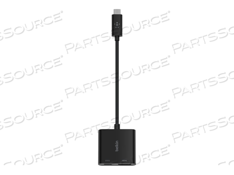 BELKIN USB-C TO HDMI + CHARGE ADAPTER - ADAPTER - USB-C MALE TO HDMI, USB-C (POWER ONLY) FEMALE - BLACK - 4K SUPPORT, USB POWER DELIVERY (60W) by Belkin