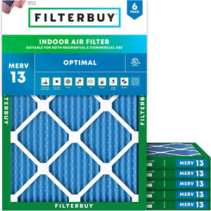 FILTERBUY 20X21X1 AIR FILTER MERV 13 OPTIMAL DEFENSE (6-PACK), PLEATED HVAC AC FURNACE AIR FILTERS REPLACEMENT (ACTUAL SIZE: 19.50 X 20.50 X 0.75 INCHES) by Filterbuy, Inc.