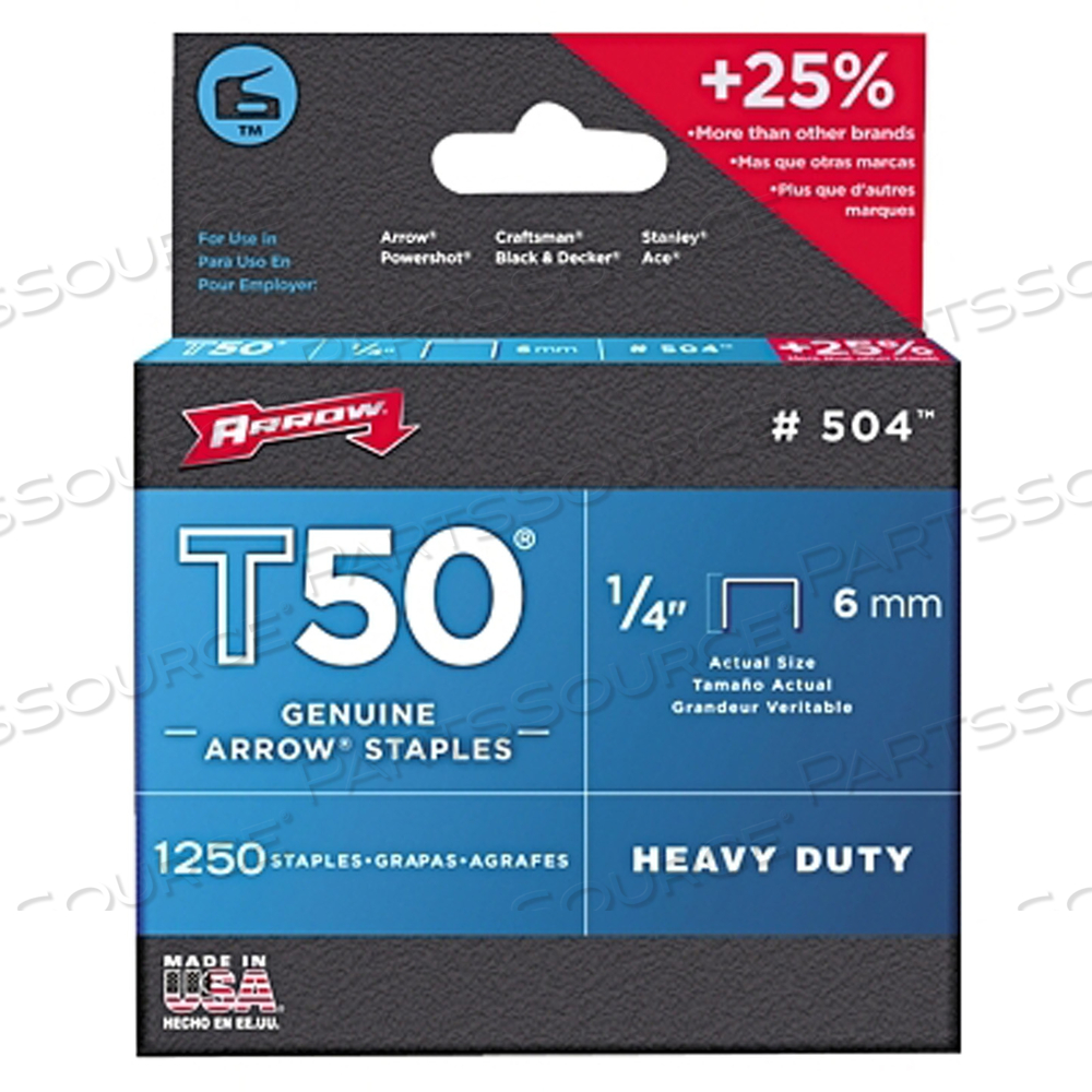 T50 TYPE STAPLE, #504, 1/4 IN L X 3/8 IN W, 1,250/PK by Arrow