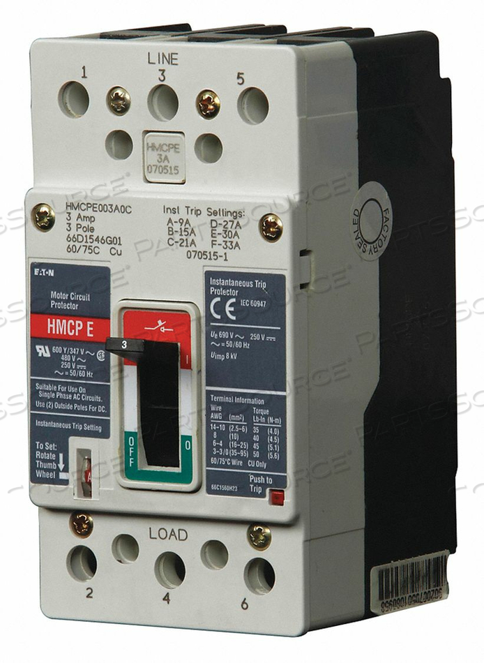 CIRCUIT BREAKER, MOTOR PROTECTOR, 3P, 600VAC 250VDC, 100A by Eaton