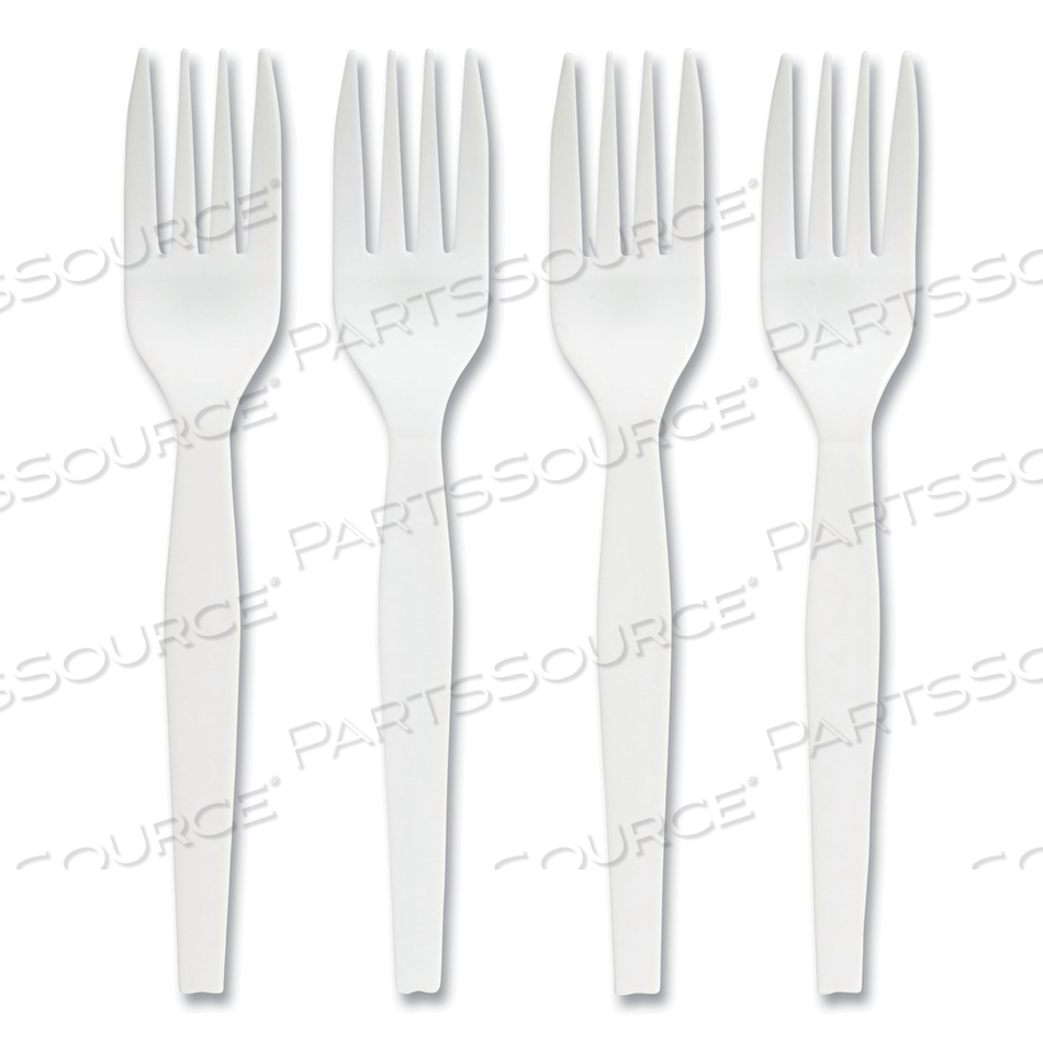 ECO-ID MEDIUMWEIGHT COMPOSTABLE CUTLERY, FORK, WHITE by Perk ECO-ID MEDIUMWEIGHT COMPOSTABLE CUTLERY, FORK, WHITE by Perk