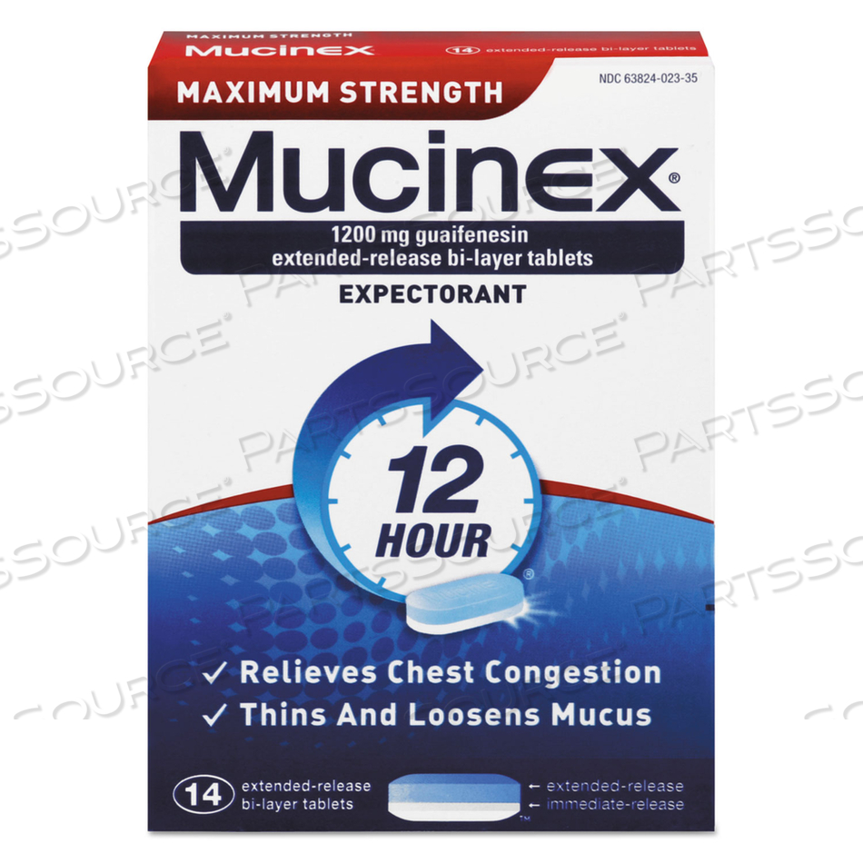 MAXIMUM STRENGTH EXPECTORANT, 14 TABLETS/BOX by Mucinex MAXIMUM STRENGTH EXPECTORANT, 14 TABLETS/BOX by Mucinex
