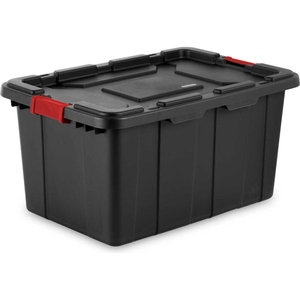 INDUSTRIAL TOTE - BLACK/RACER RED 27 GAL. 30-1/2"L X 20-5/8"W X 15-1/4"H by Sterilite